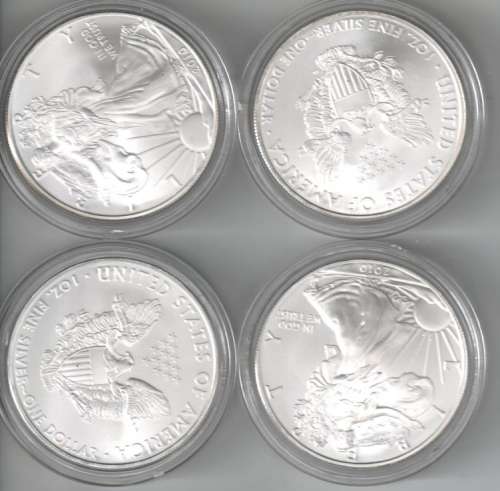6 - 2010 USA ENCAPSULATED AMERICAN  EAGLE ONE OUNCE SILVER DOLLARS