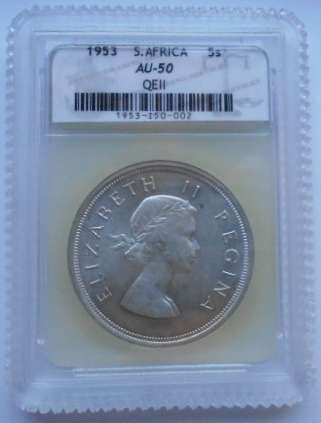 AU-50.....1953 QEII SILVER CROWN.