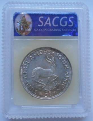 AU-50.....1953 QEII SILVER CROWN.