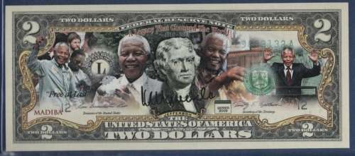 NELSON MANDELA USA LEGAL TENDER $2 COLOURIZED BANKNOTE "FREE AT LAST".