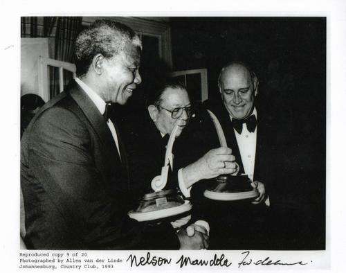 LIMITED EDITION COPY of  "SIGNED" PHOTOGRAPH of MR.NELSON MANDELA &  MR. F.W.DE KLERK taken in 1993.