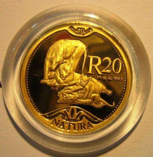FOR rob9233 ONLY......ONE PROOF QUARTER OUNCE 2003 NATURA GOLD R20 in S A MINT GREEN BOX.