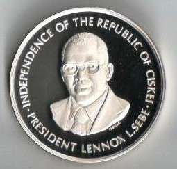 SILVER..1981 INDEPENDENCE CISKEI, PRESIDENT LENNOX SEBE MEDALLION. 32.2gms.of 0.925 STERLING SILVER.
