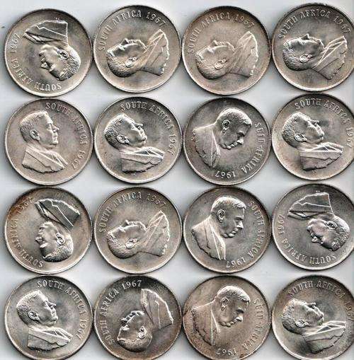 16 (Sixteen) 80% 1967 SILVER R1's, COINS IN NICE CONDITION BUT SOME WITH A BIT OF SMOKE DAMAGE.