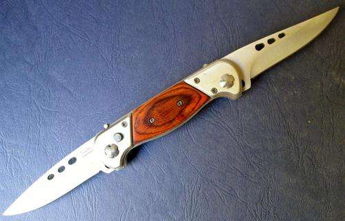 TWIN SS BLADE ARMY KNIFE with PUSH BUTTON BLADE RELEASE  with BELT POUCH.