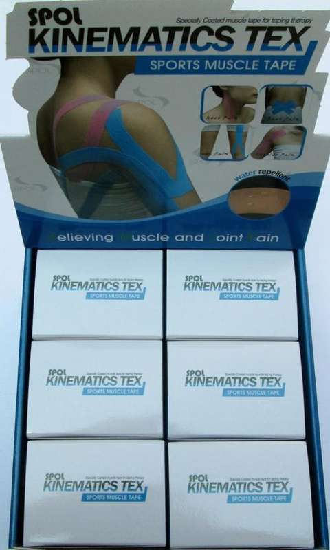 SIX ROLLS SPOL KINEMATICS TEX  SPORTS MUSCLE TAPE, 5 METRE ROLLS x 5cm  WIDE,  EXTRA STRONG ADHESIVE