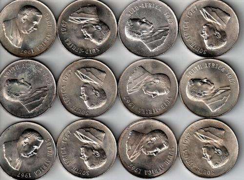 TWELVE 1967 SILVER R1 COINS, CONDITION SIMILAR TO SCANS.