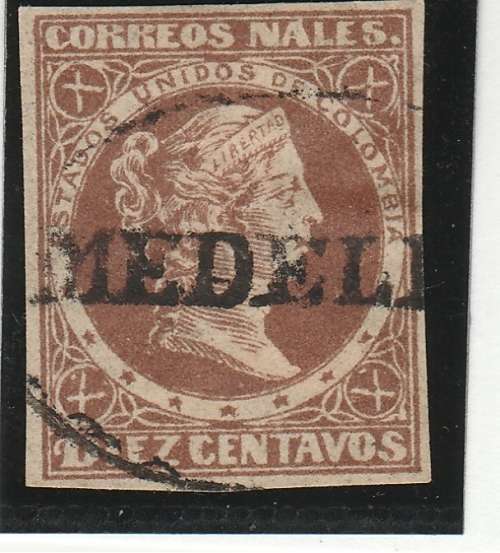 COLOMBIA LIBERTY HEAD 10C VIOLET BROWN POST MEDELLIN 1877