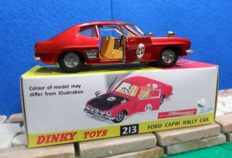RARE  DINKY  NO  213 - 1969 FORD CAPRI MK1 RALLY CAR  - ORIGINAL NEAR MINT - WITH REPRO BOX