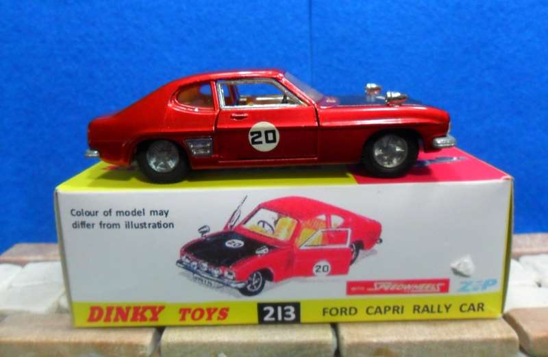 RARE  DINKY  NO  213 - 1969 FORD CAPRI MK1 RALLY CAR  - ORIGINAL NEAR MINT - WITH REPRO BOX
