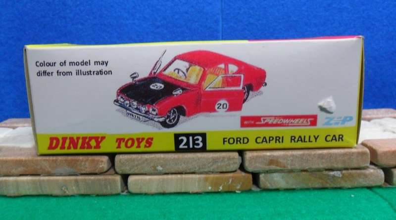 RARE  DINKY  NO  213 - 1969 FORD CAPRI MK1 RALLY CAR  - ORIGINAL NEAR MINT - WITH REPRO BOX