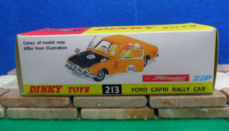 RARE  DINKY  NO  213 - 1969 FORD CAPRI MK1 RALLY CAR  - ORIGINAL NEAR MINT - WITH REPRO BOX