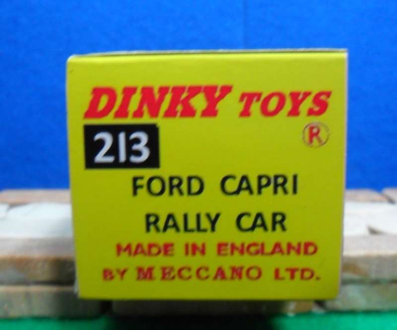 RARE  DINKY  NO  213 - 1969 FORD CAPRI MK1 RALLY CAR  - ORIGINAL NEAR MINT - WITH REPRO BOX