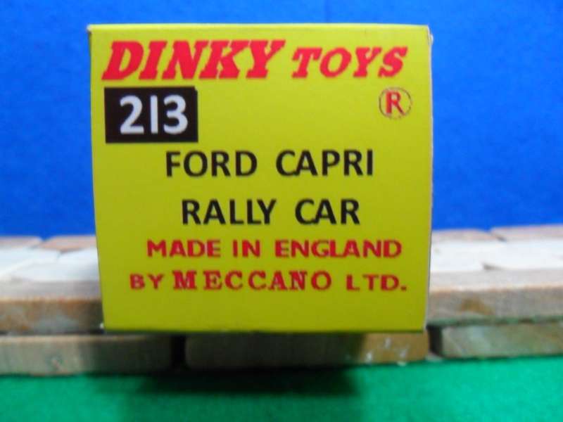 RARE  DINKY  NO  213 - 1969 FORD CAPRI MK1 RALLY CAR  - ORIGINAL NEAR MINT - WITH REPRO BOX