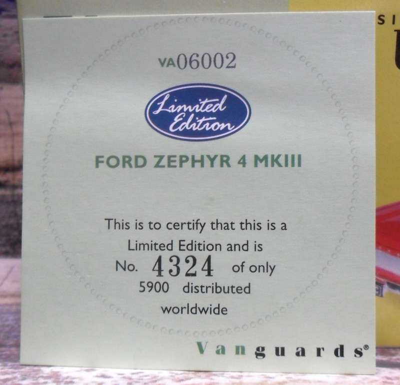 RARE STUNNING ,  LTD EDITION  VANGUARDS VA06002 1965 FORD ZEPHYR 4 MK lll   ABSOLUTELY  MINT - BOXED