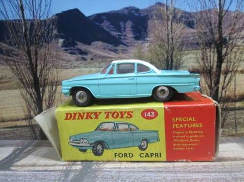 EXTREMELY RARE  1962 - 1967  DINKY  / MECCANO   NO 143  FORD CAPRI  - GOOD ORIG  COND WITH POOR BOX