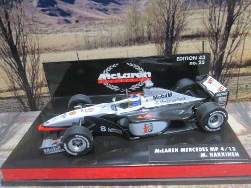 VERY RARE MINICHAMPS 530 984308 - McLAREN MERCEDES MP 4/13   ` MIKA  HAKKINEN ` MINT IN DISPLAY CASE
