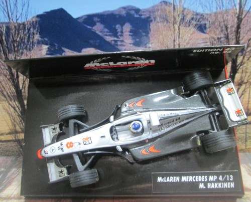 VERY RARE MINICHAMPS 530 984308 - McLAREN MERCEDES MP 4/13   ` MIKA  HAKKINEN ` MINT IN DISPLAY CASE
