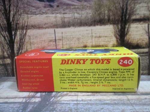 EXTREMELY RARE, 1963 DINKY NO 240   COOPER CLIMAX  T51  RACING CAR -  NEAR MINT - EXCELLENT ORIG BOX
