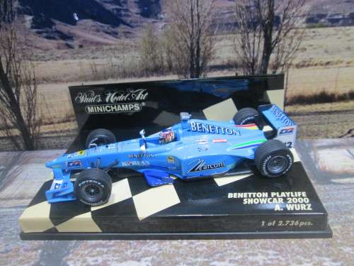 LTD EDIT MINICHAMPS NO 430 000082 - 2000 BENETTON PLAYLIFE SHOWCAR  `A . WURZ ` MINT IN DISPLAY CASE