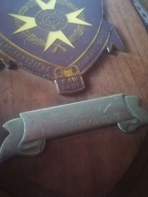 SADF Chaplains Service Plaque issued to CPLN. S.G. Van Niekerk (1 Recce Regiment)
