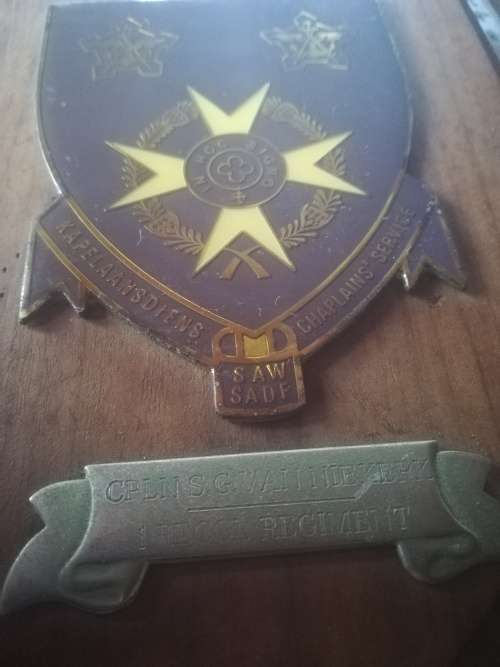 SADF Chaplains Service Plaque issued to CPLN. S.G. Van Niekerk (1 Recce Regiment)