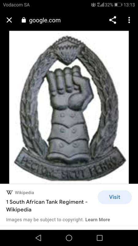SA Army 1 South African Tank Regiment Badge