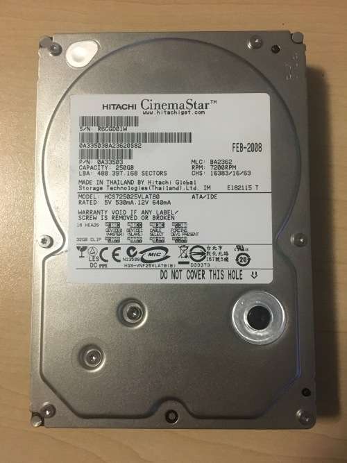 Hitachi CINEMASTAR 250GB HDD 3,5" IDE 7200 RPM 3GB/s HCS725025VLA380