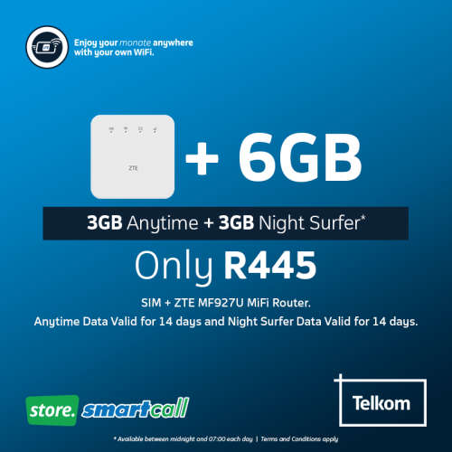 ZTE MF927U MiFi Router + 6GB Telkom Data Bundle