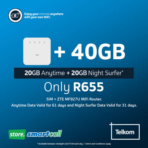 ZTE MF927U MiFi Router + 40GB Telkom Data Bundle