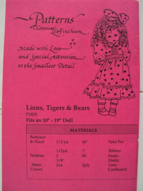 Lions, tigers and bear fur outfits to sew for your dolls - Vintage uncut