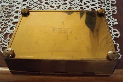 1930's vintage Rothman's Ltd Pall Mall footed cigarette box (brass), London England