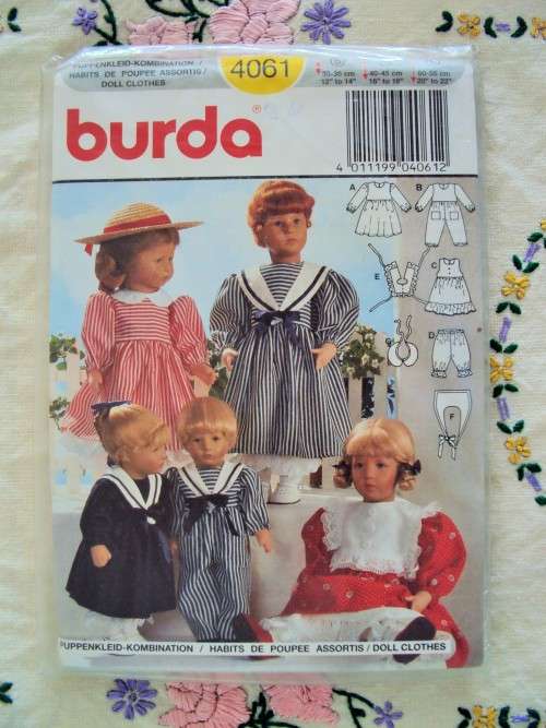 Lovely doll outfits to sew, vintage & uncut Burda sewing pattern -