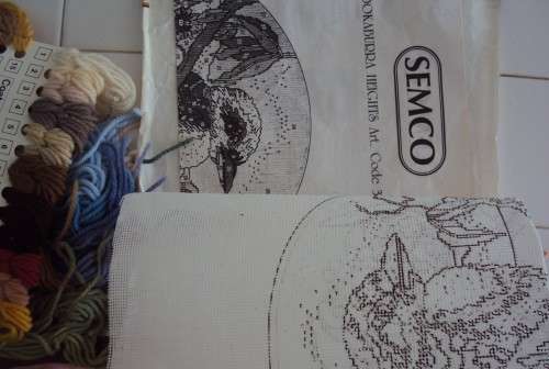 Coats Semco Long Stitch Embroidery kit + wools, needle & canvas for KOOKABURRA - vintage