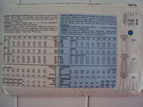 Vintage 1987 Very Easy Very Vogue 9813 Culottes & skirt Size 8-10-12 - ***UNCUT pattern,