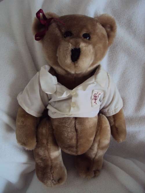 Girly teddy bear with big belly, jointed arms & legs, well made - 37cm tall VGC