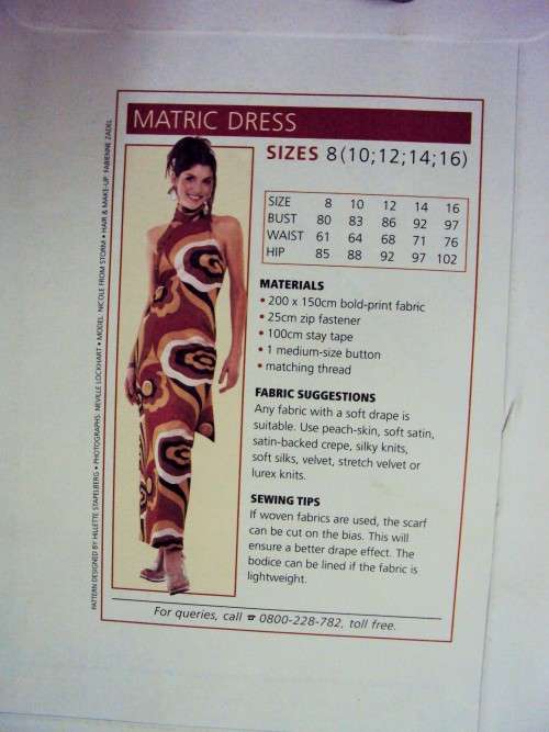 Woman's Value Fashion MATRIC DRESS  Size: 8(10, 12, 14, 16) - Uncut trace off pattern
