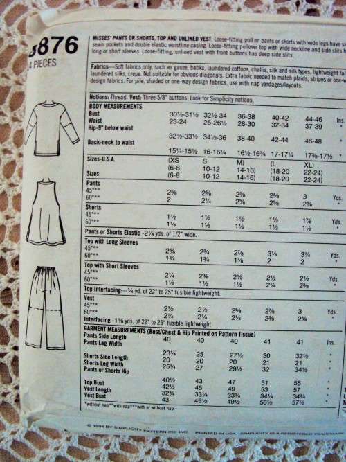 Simplicity 8876 Bohemian Layered look EASY TO SEW SizeXS, X, M Pants, shorts, vest - Uncut