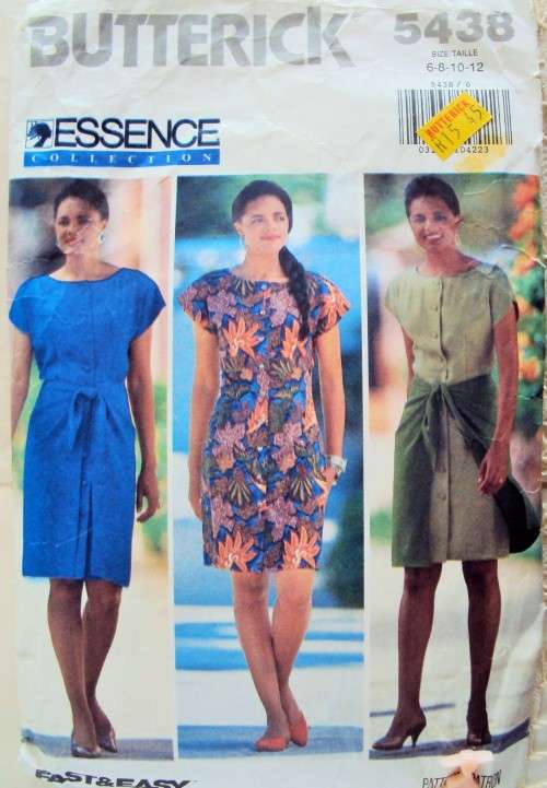 EASY Butterick 5438 Dress with/without overskirt semi fit Sizes 6-8-10-12 **Complete & checked 90's