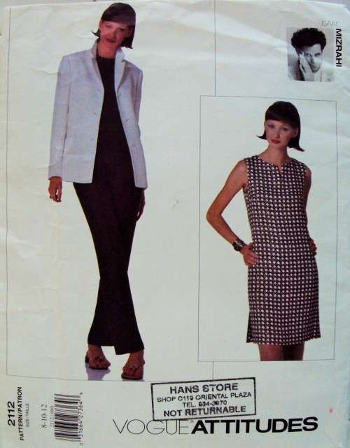 VOGUE 2112 Attitudes Jacket, Dress & pants Isaac Mizrahi Size 8-10-12 ***Unused & uncut VGC