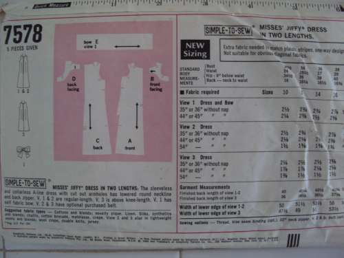 Vintage 60's Groovy Dresses SIMPLICITY 7578 Size 10 (bust 32")  **Complete & checked