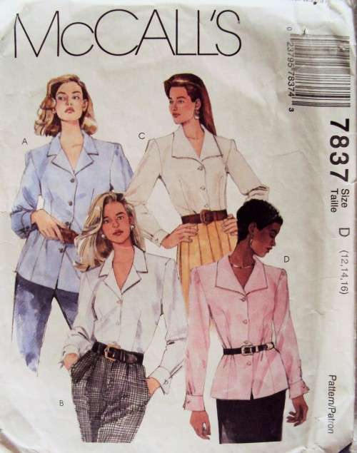 90's Vintage Blouses front button with darts Size 12-14-16 McCall's 7837 ****COMPLETE & checked
