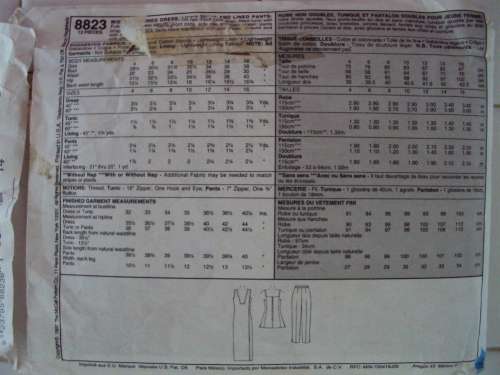 Unlined Dress, Lined Tunic & Pants McCall's 8823 Size 14 **Complete&checked