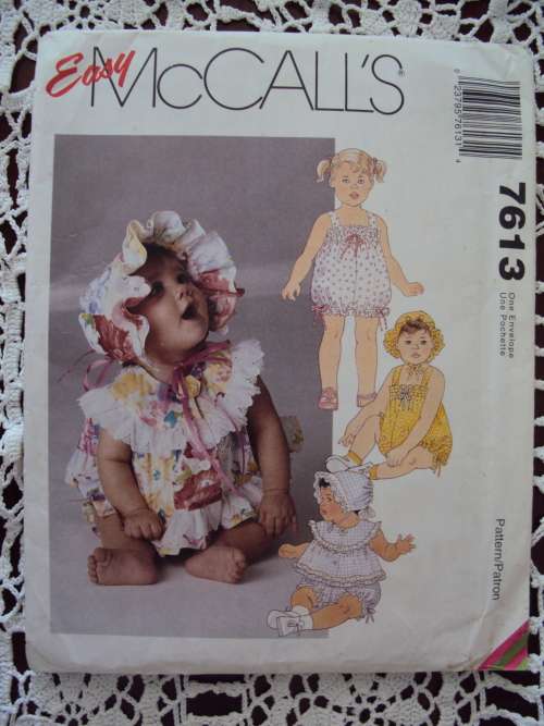 EASY McCall's 7613 Baby romper & bonnet Size S-XL **UNCUT factory folded VGC