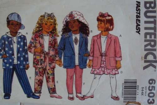 Easy kids unisex Jacket, plants, pull on skirt Butterick 6503 Ages 5-6X **complete & checked