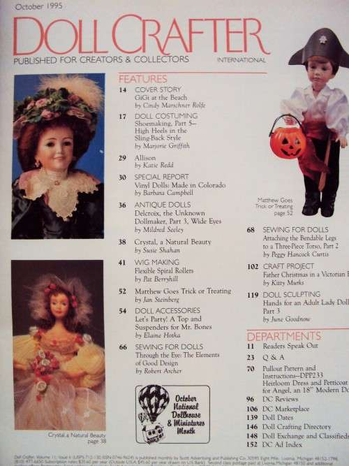 Doll Crafter OCT 1995  PLUS FREE full size pattern for doll's outfit