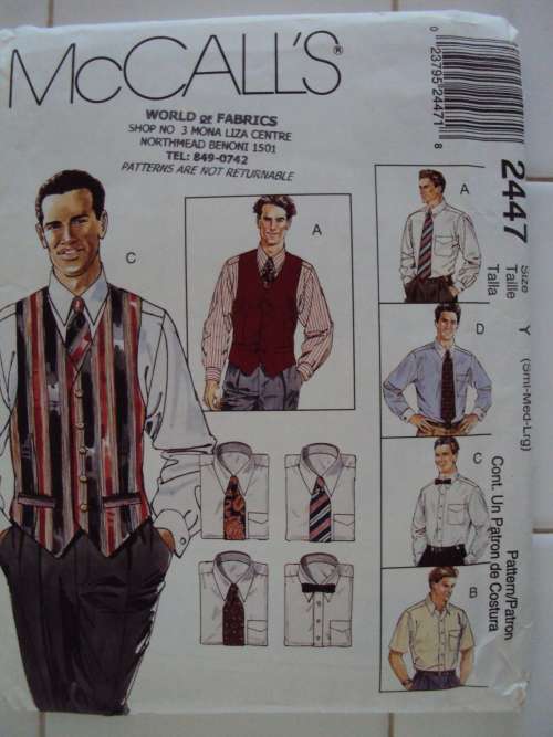 VINTAGE Men's Lined Vest, shirt, tie & bow tie McCall's 2447 Size: S, M, L ***Complete & checked