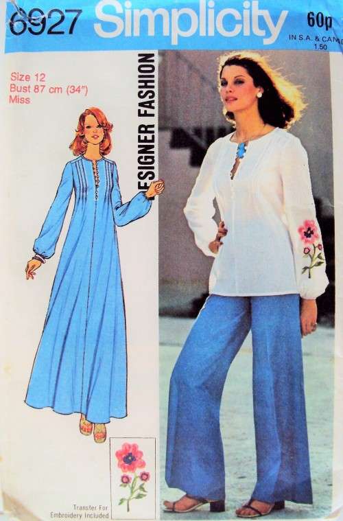 Kaftan type dress or peasant gypsy blouse Simplicity 6927 Size 12 (87cm) ***Complete PLUS  transfers
