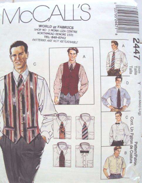 VINTAGE Men's Lined Vest, shirt, tie & bow tie McCall's 2447 Size: S, M, L ***Complete & checked
