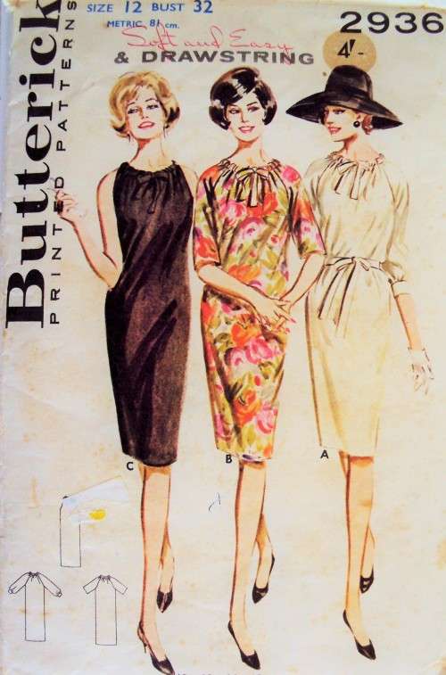 Vintage Soft & Easy DRAWSTRING DRESS Butterick 2936 Size 12 (32" bust)***COMPLETE & checked